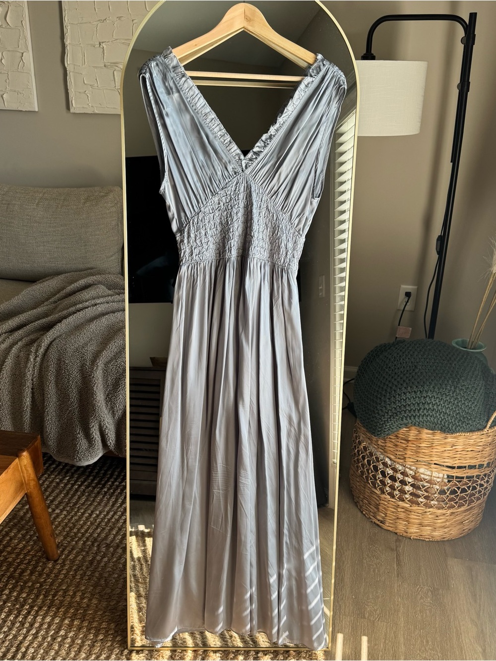 ZARA Sleeveless Smocked Satin Maxi Dress Small - Picture 4 of 8
